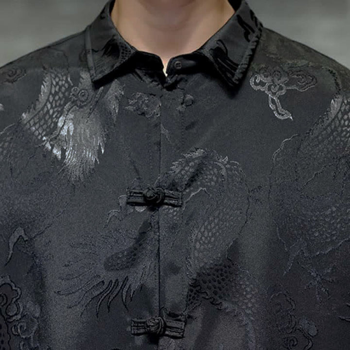 Buddha Stones Fall Tang Style Vintage Frog Button Dragon Jacquard Men's Long Sleeve Shirts - image 6