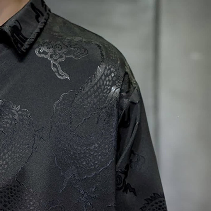 Buddha Stones Fall Tang Style Vintage Frog Button Dragon Jacquard Men's Long Sleeve Shirts - image 7