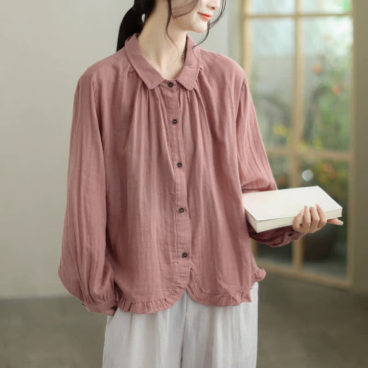 Buddha Stones Spring Fall Minimalist Simple Button-Up Solid Women's Long Sleeve Shirts - RosyBrown - US12, UK/AU16, EU44 (2XL) - image 5