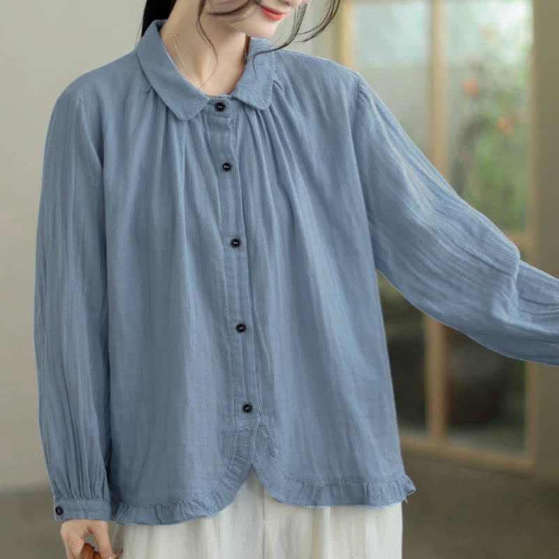 Buddha Stones Spring Fall Minimalist Simple Button-Up Solid Women's Long Sleeve Shirts - image 4