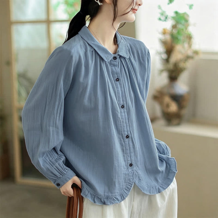 Buddha Stones Spring Fall Minimalist Simple Button-Up Solid Women's Long Sleeve Shirts - image 3
