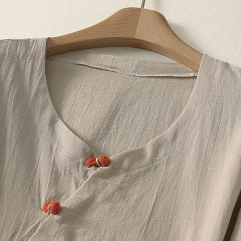 Buddha Stones Spring Fall Minimalist Tang Style Pankou Solid Women's Long Sleeve Shirts With Patch Pocket - image 6