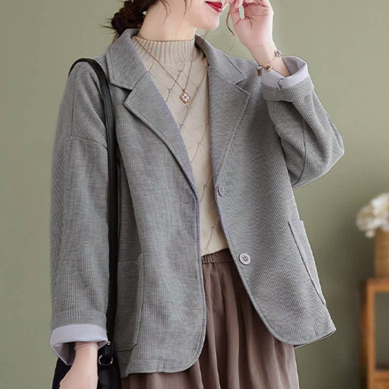 Buddha Stones Fall Vintage Simple Button-Up Solid Women's Jacket With Pockets - image 13