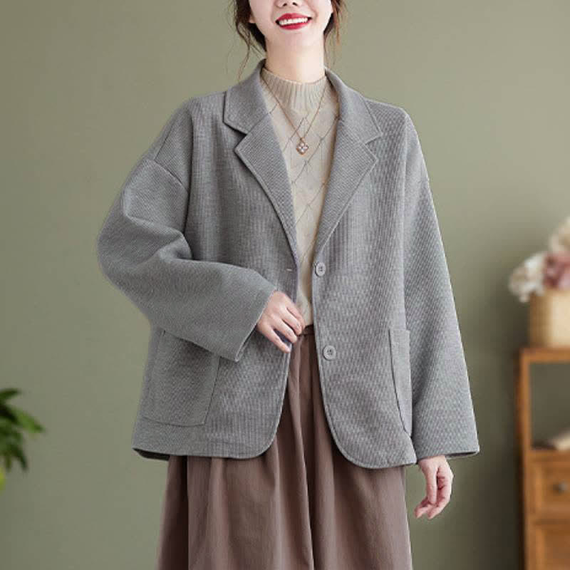 Buddha Stones Fall Vintage Simple Button-Up Solid Women's Jacket With Pockets - image 14
