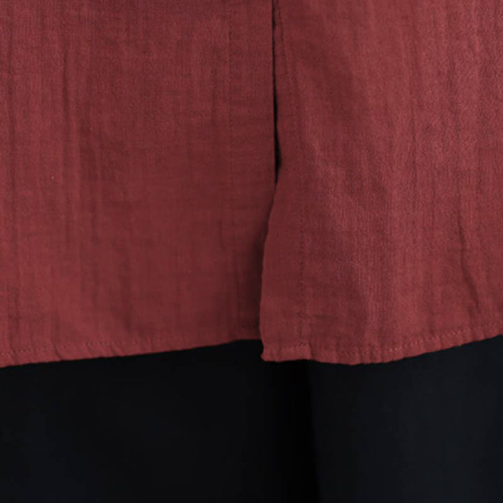 Buddha Stones Spring Fall Casual Vintage Button-Up Solid Tunic Women's Long Sleeve Shirts With Pocket - image 10