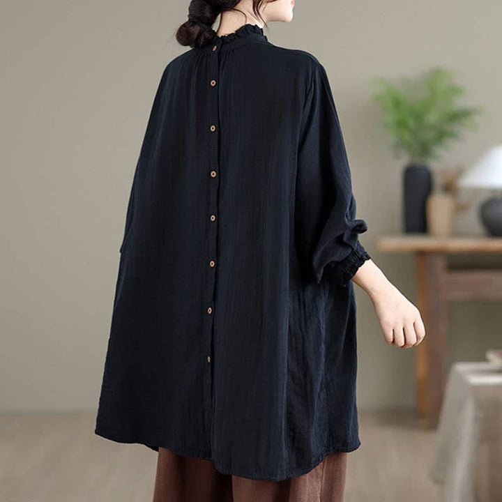 Buddha Stones Spring Fall Casual Vintage Button-Up Solid Tunic Women's Long Sleeve Shirts With Pocket - image 15