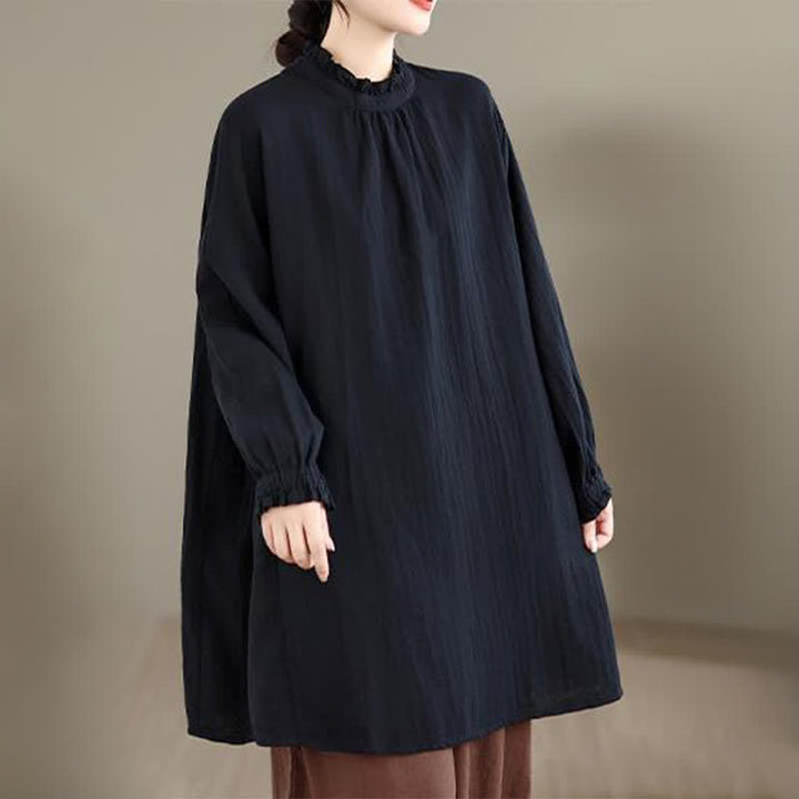 Buddha Stones Spring Fall Casual Vintage Button-Up Solid Tunic Women's Long Sleeve Shirts With Pocket - image 17