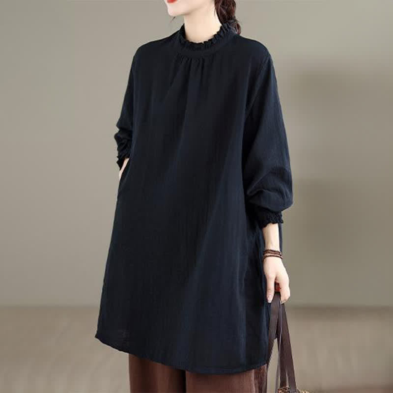 Buddha Stones Spring Fall Casual Vintage Button-Up Solid Tunic Women's Long Sleeve Shirts With Pocket - image 16