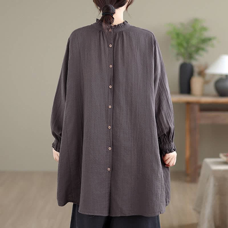Buddha Stones Spring Fall Casual Vintage Button-Up Solid Tunic Women's Long Sleeve Shirts With Pocket - image 23