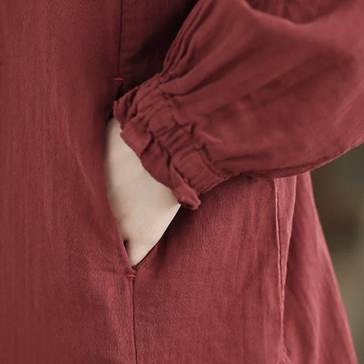 Buddha Stones Spring Fall Casual Vintage Button-Up Solid Tunic Women's Long Sleeve Shirts With Pocket - image 9