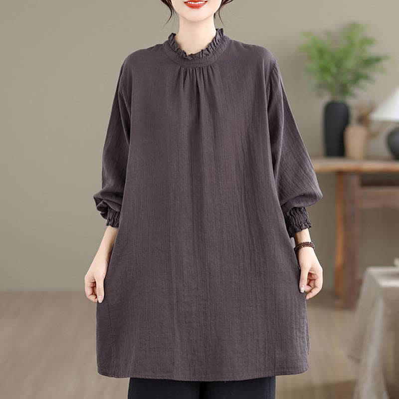 Buddha Stones Spring Fall Casual Vintage Button-Up Solid Tunic Women's Long Sleeve Shirts With Pocket - image 20
