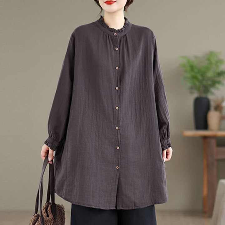 Buddha Stones Spring Fall Casual Vintage Button-Up Solid Tunic Women's Long Sleeve Shirts With Pocket - image 24