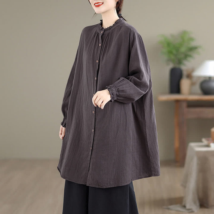 Buddha Stones Spring Fall Casual Vintage Button-Up Solid Tunic Women's Long Sleeve Shirts With Pocket - SaddleBrown - US16, UK/AU20, EU48 (3XL) - image 19