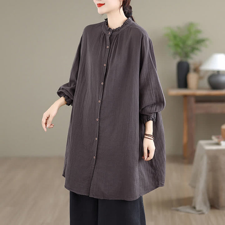 Buddha Stones Spring Fall Casual Vintage Button-Up Solid Tunic Women's Long Sleeve Shirts With Pocket - image 22