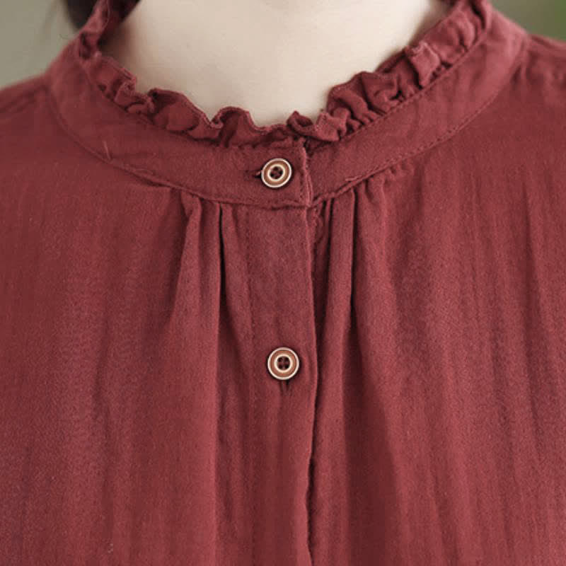 Buddha Stones Spring Fall Casual Vintage Button-Up Solid Tunic Women's Long Sleeve Shirts With Pocket - image 7
