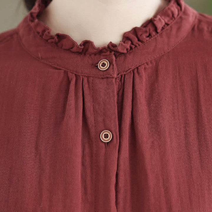 Buddha Stones Spring Fall Casual Vintage Button-Up Solid Tunic Women's Long Sleeve Shirts With Pocket - image 7