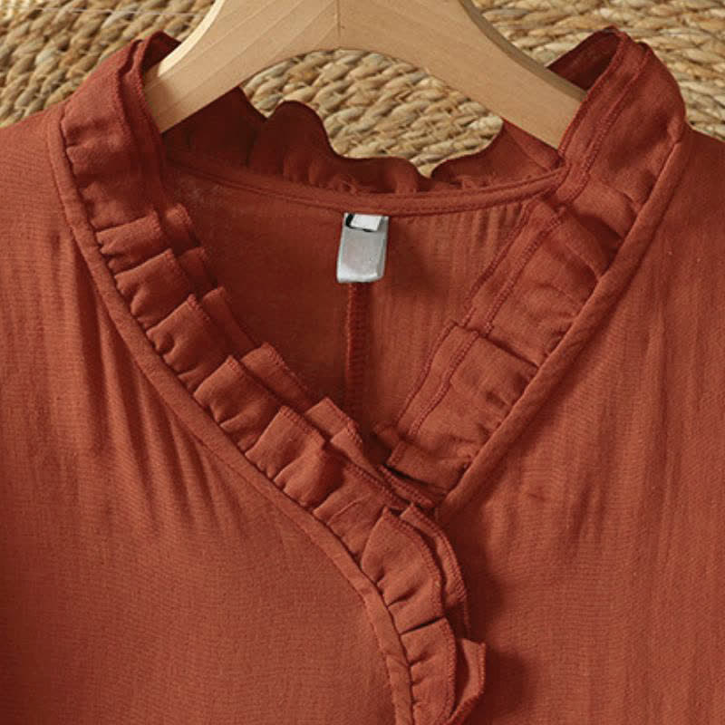 Buddha Stones Fall Vintage Boho Solid V-Neck Women's Long Sleeve Dress With Pocket - image 2