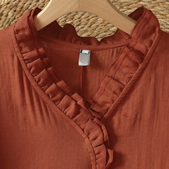 Buddha Stones Fall Vintage Boho Solid V-Neck Women's Long Sleeve Dress With Pocket - image 2