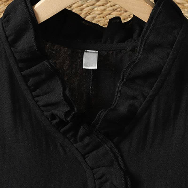 Buddha Stones Fall Vintage Boho Solid V-Neck Women's Long Sleeve Dress With Pocket - image 12
