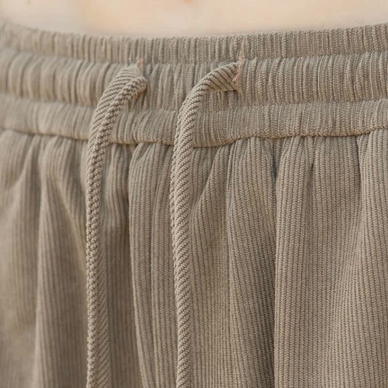 Buddha Stones Fall Winter Casual Minimalist Drawstring Solid Ankle Pants Corduroy Men's Tapered Pants With Pocket - image 5