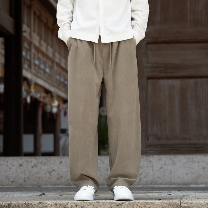 Buddha Stones Fall Winter Casual Minimalist Drawstring Solid Ankle Pants Corduroy Men's Tapered Pants With Pocket - BurlyWood - US/UK/AU48, EU58 (5XL) - image 0