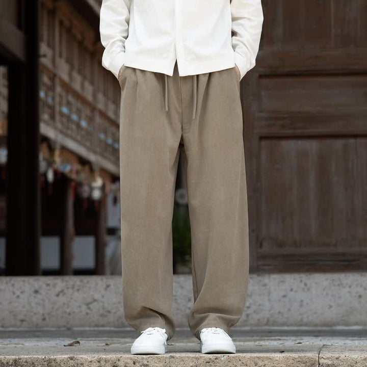 Buddha Stones Fall Winter Casual Minimalist Drawstring Solid Ankle Pants Corduroy Men's Tapered Pants With Pocket - BurlyWood - US/UK/AU48, EU58 (5XL) - image 0