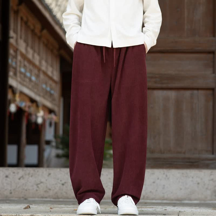 Buddha Stones Fall Winter Casual Minimalist Drawstring Solid Ankle Pants Corduroy Men's Tapered Pants With Pocket - Maroon - US/UK/AU48, EU58 (5XL) - image 13