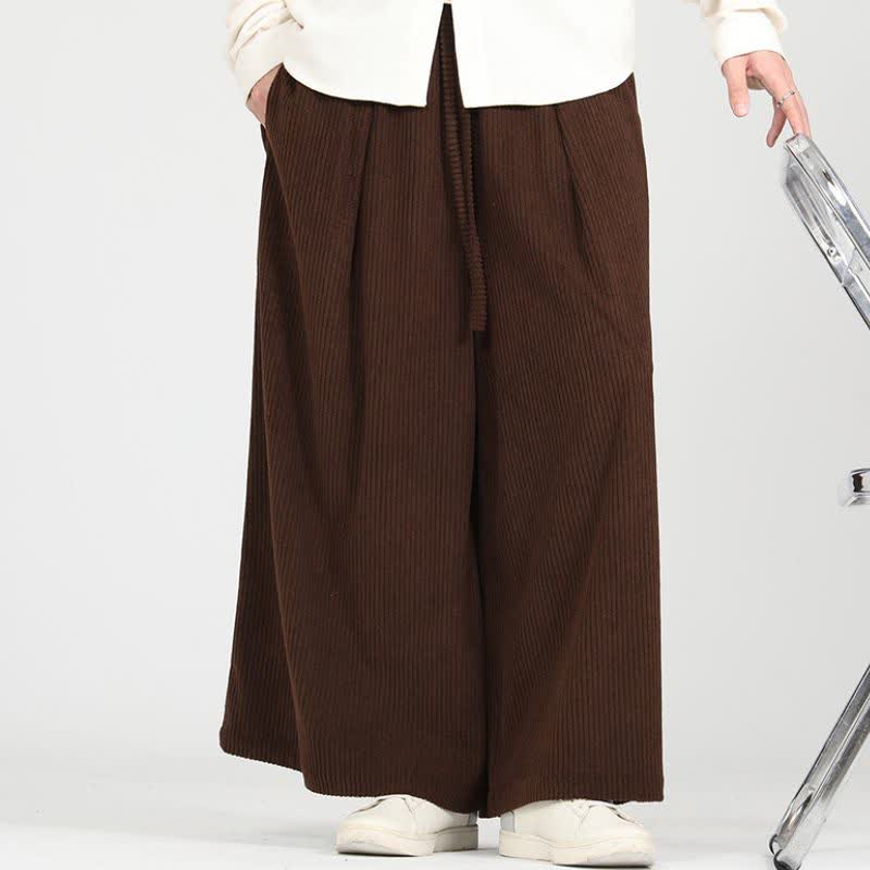 Buddha Stones Fall Winter Casual Vintage Drawstring Solid Corduroy Cropped Pants Men's Wide Leg Pants With Pockets - image 1