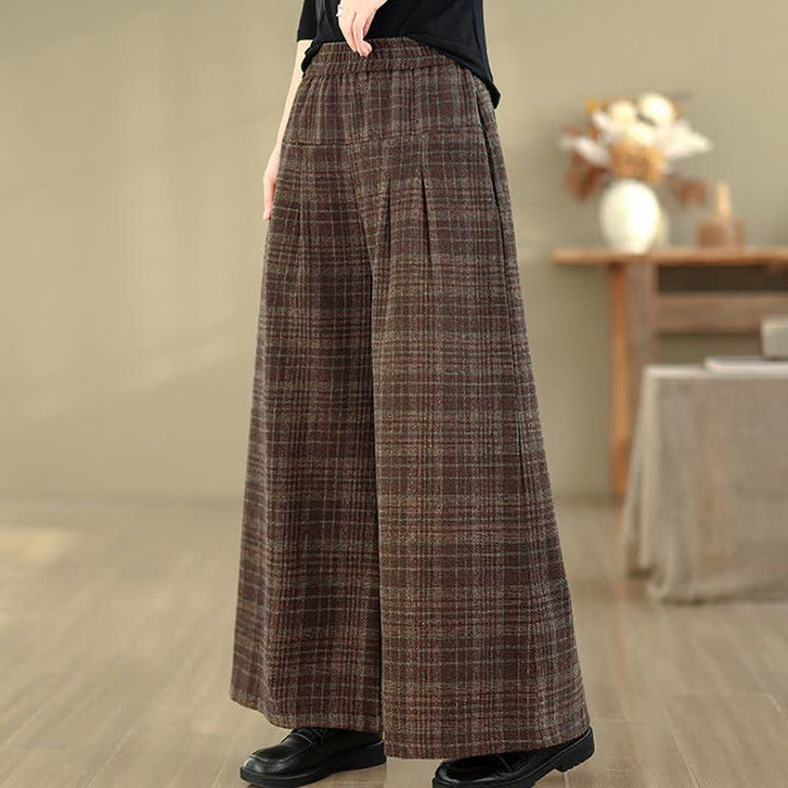Buddha Stones Fall Winter Vintage Elastic Waist Plaid Cropped Pants Women's Straight Leg Pants With Pocket - image 5