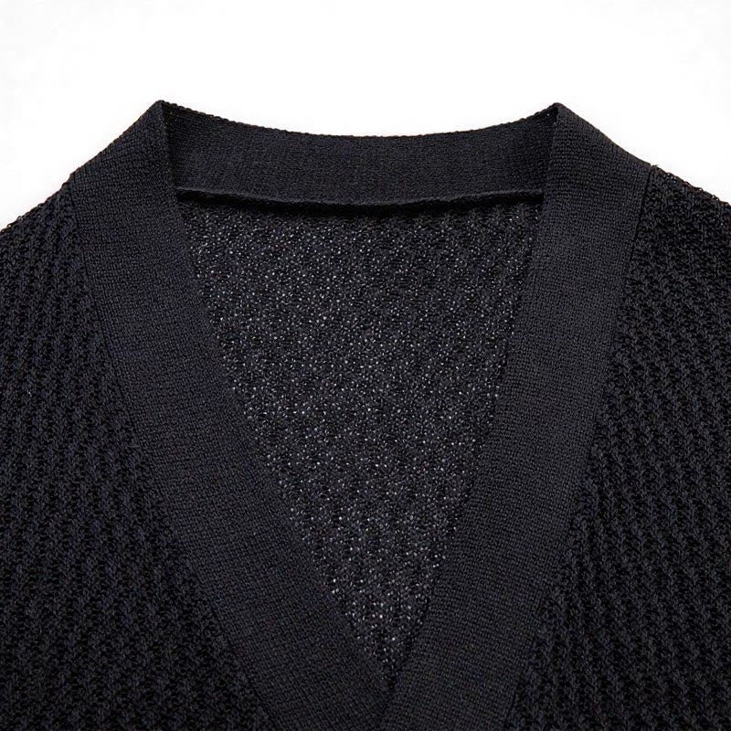Buddha Stones Spring Casual Plain Solid Lace-up V-Neck Men's Kimono - image 2