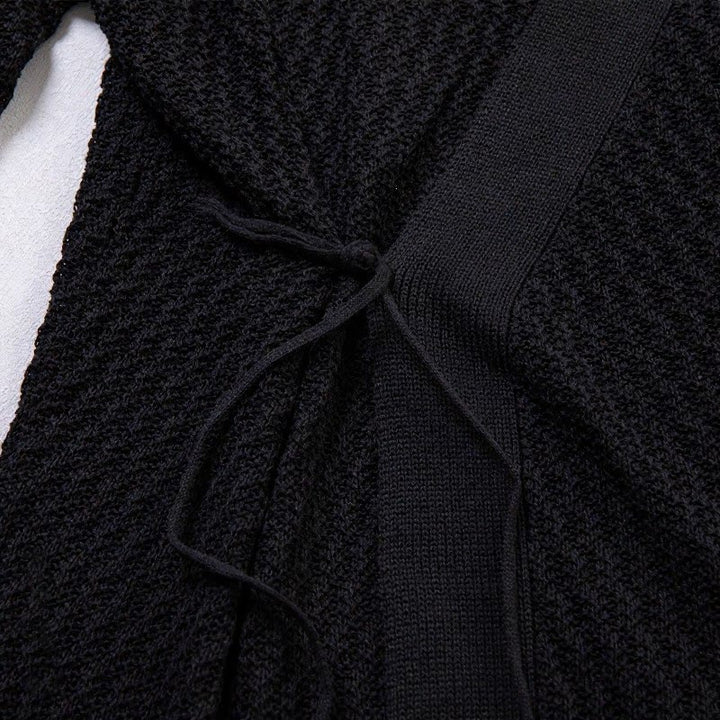 Buddha Stones Spring Casual Plain Solid Lace-up V-Neck Men's Kimono - image 3