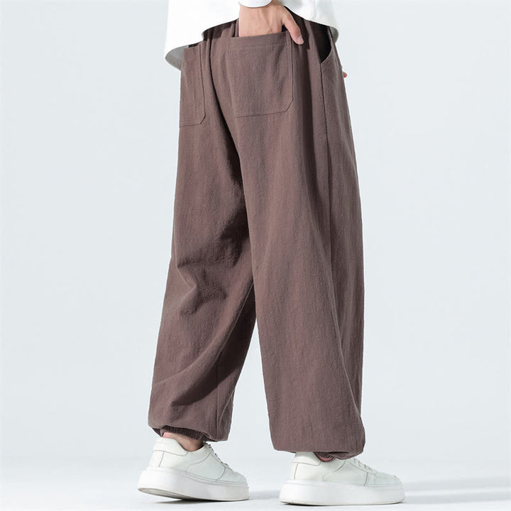 Buddha Stones Spring Summer Casual Minimalist Drawstring Solid Cotton Ankle Pants Men's Tapered Pants With Pockets - image 34