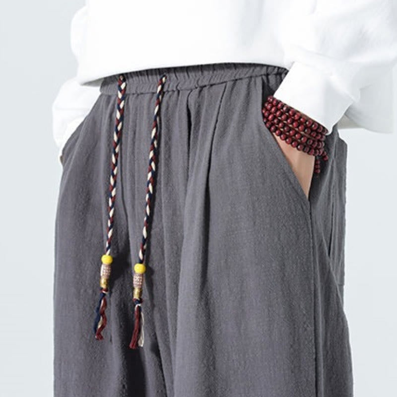 Buddha Stones Spring Summer Casual Minimalist Drawstring Solid Cotton Ankle Pants Men's Tapered Pants With Pockets - image 27