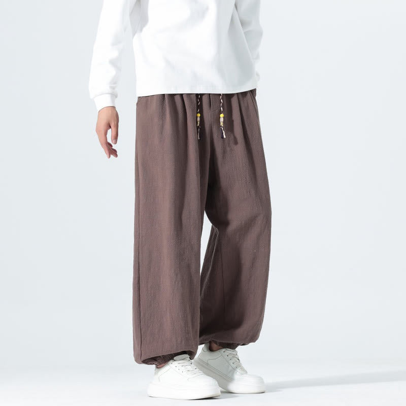 Buddha Stones Spring Summer Casual Minimalist Drawstring Solid Cotton Ankle Pants Men's Tapered Pants With Pockets - image 38