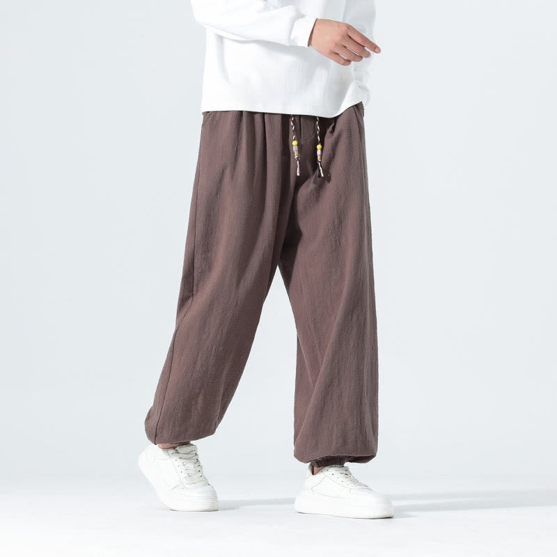 Buddha Stones Spring Summer Casual Minimalist Drawstring Solid Cotton Ankle Pants Men's Tapered Pants With Pockets - image 31