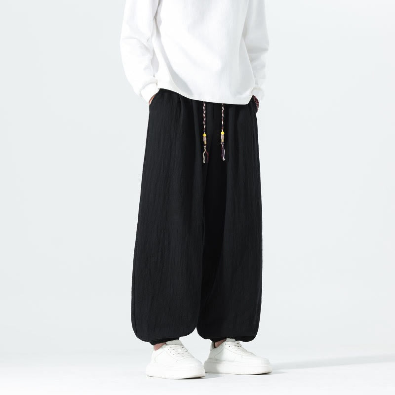 Buddha Stones Spring Summer Casual Minimalist Drawstring Solid Cotton Ankle Pants Men's Tapered Pants With Pockets - image 13