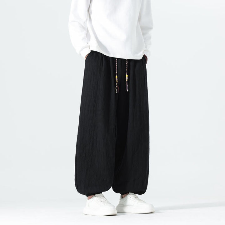 Buddha Stones Spring Summer Casual Minimalist Drawstring Solid Cotton Ankle Pants Men's Tapered Pants With Pockets - image 13