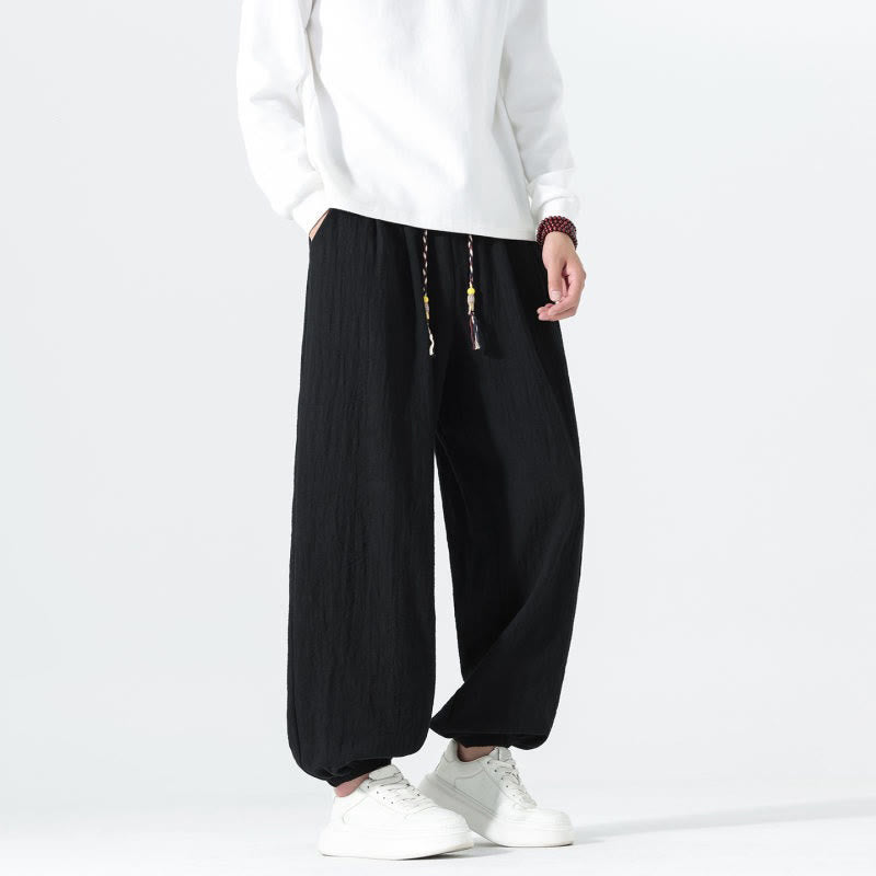 Buddha Stones Spring Summer Casual Minimalist Drawstring Solid Cotton Ankle Pants Men's Tapered Pants With Pockets - image 15