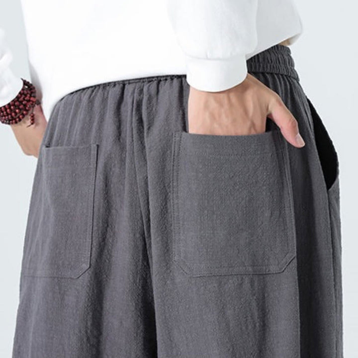 Buddha Stones Spring Summer Casual Minimalist Drawstring Solid Cotton Ankle Pants Men's Tapered Pants With Pockets - image 28