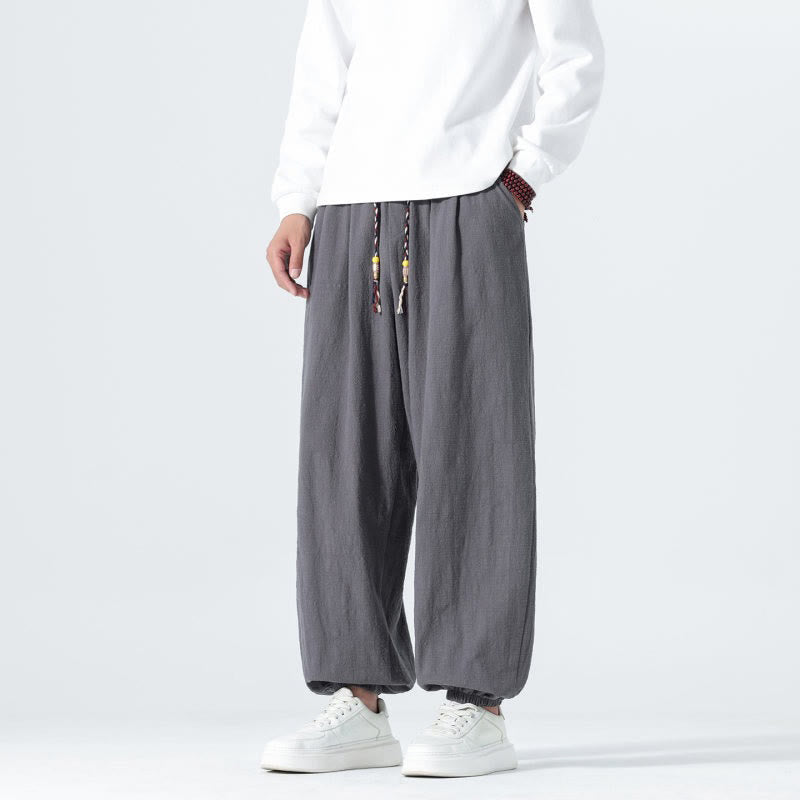 Buddha Stones Spring Summer Casual Minimalist Drawstring Solid Cotton Ankle Pants Men's Tapered Pants With Pockets - image 24