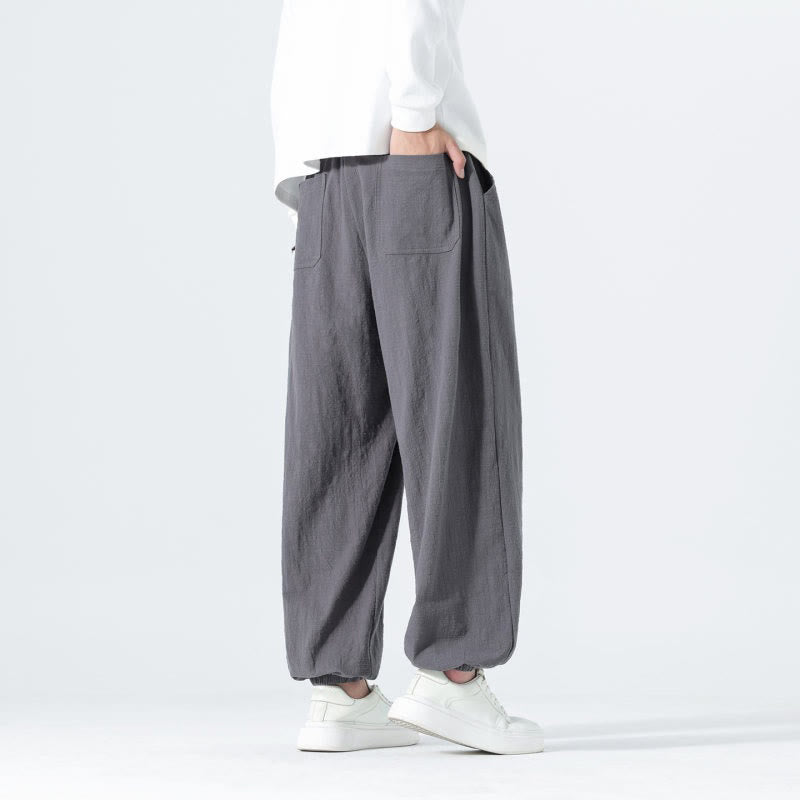 Buddha Stones Spring Summer Casual Minimalist Drawstring Solid Cotton Ankle Pants Men's Tapered Pants With Pockets - image 21