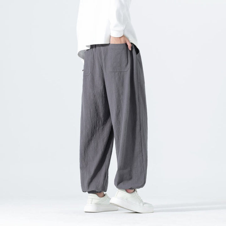 Buddha Stones Spring Summer Casual Minimalist Drawstring Solid Cotton Ankle Pants Men's Tapered Pants With Pockets - image 21