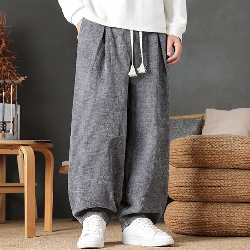 Buddha Stones Fall Winter Casual Vintage Drawstring Solid Ankle Pants Corduroy Men's Straight Leg Pants With Pockets - image 1