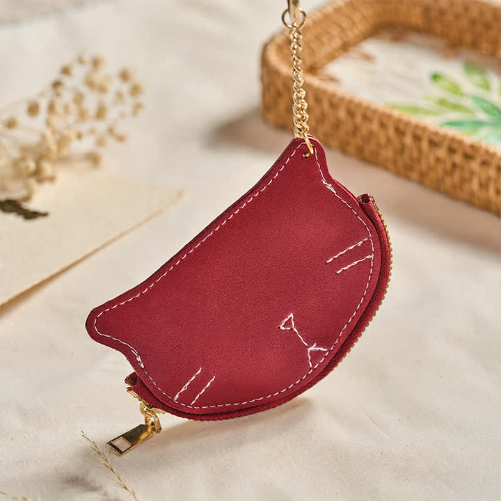 Buddha Stones Vintage Cat Shape Zipper Leather Charm Purse - image 10