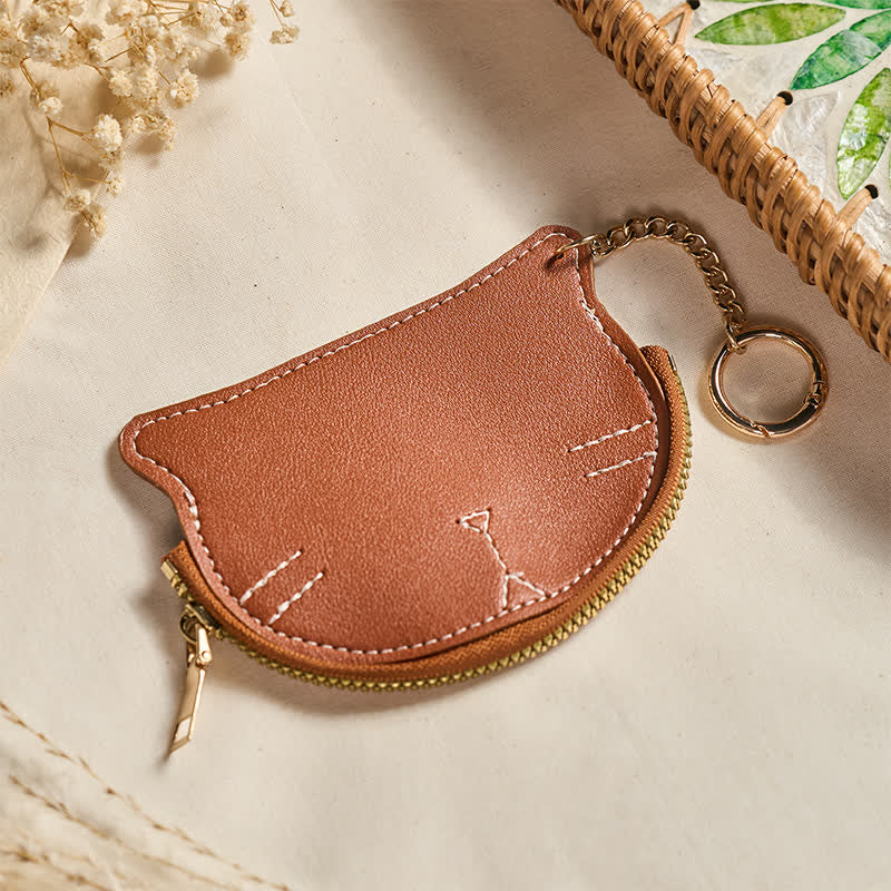 Buddha Stones Vintage Cat Shape Zipper Leather Charm Purse - image 7