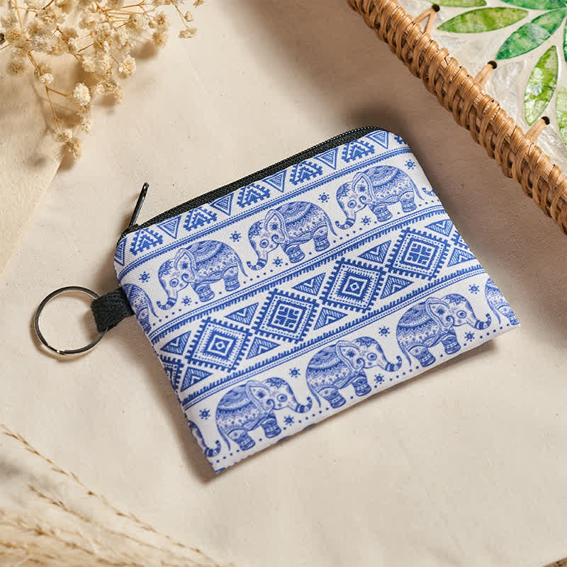 Buddha Stones Blue White Elephant Luck Bohemian Zip Purse - image 1