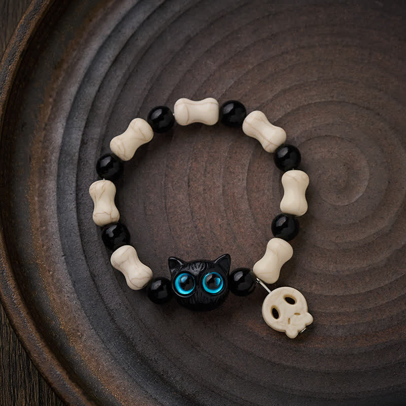 Buddha Stones Skull Black Cat Beaded Strength Bracelet - image 2