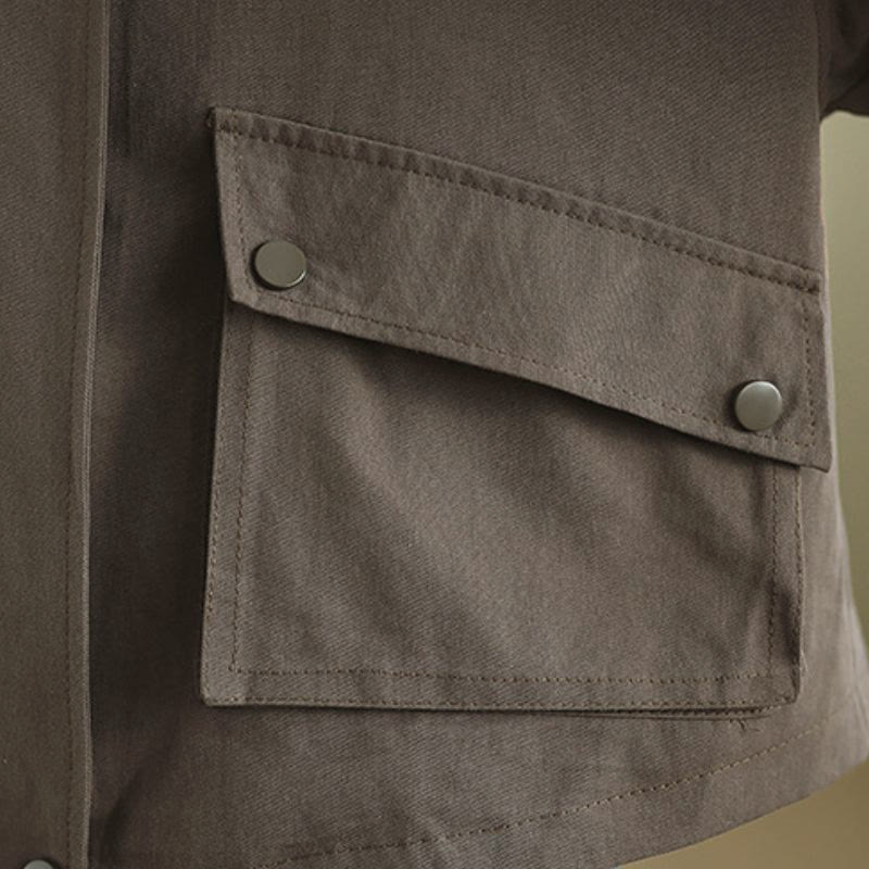 Buddha Stones Spring Fall Retro Minimalist Solid Women's Jacket With Pocket - image 8