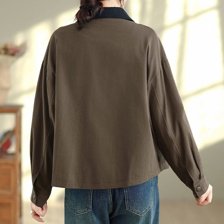 Buddha Stones Spring Fall Retro Minimalist Solid Women's Jacket With Pocket - image 6