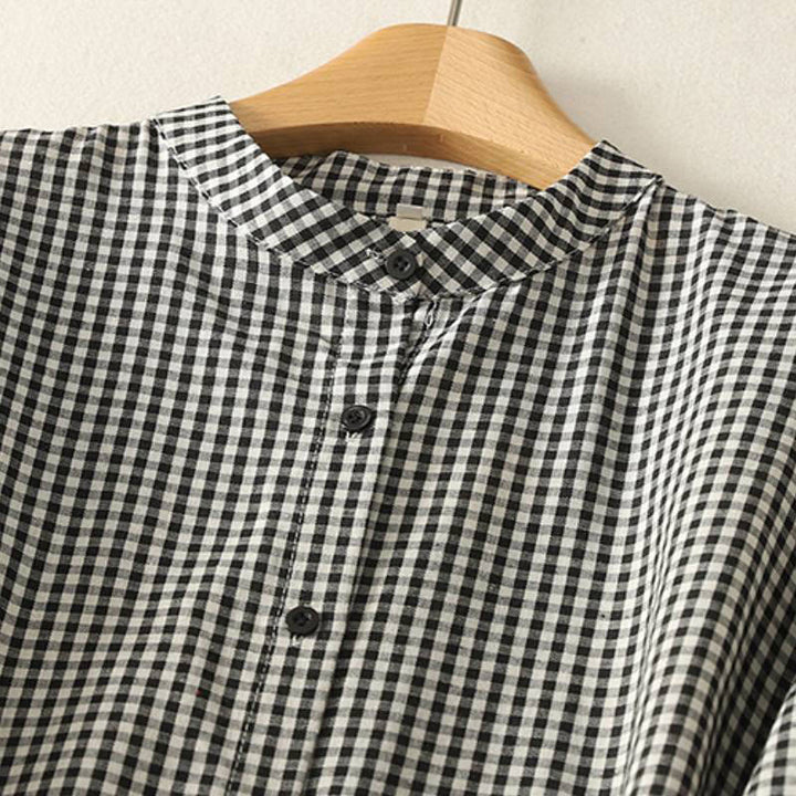 Buddha Stones Spring Fall Casual Mandarin Collar Plaid Women's Long Sleeve Dress With Pocket - image 2
